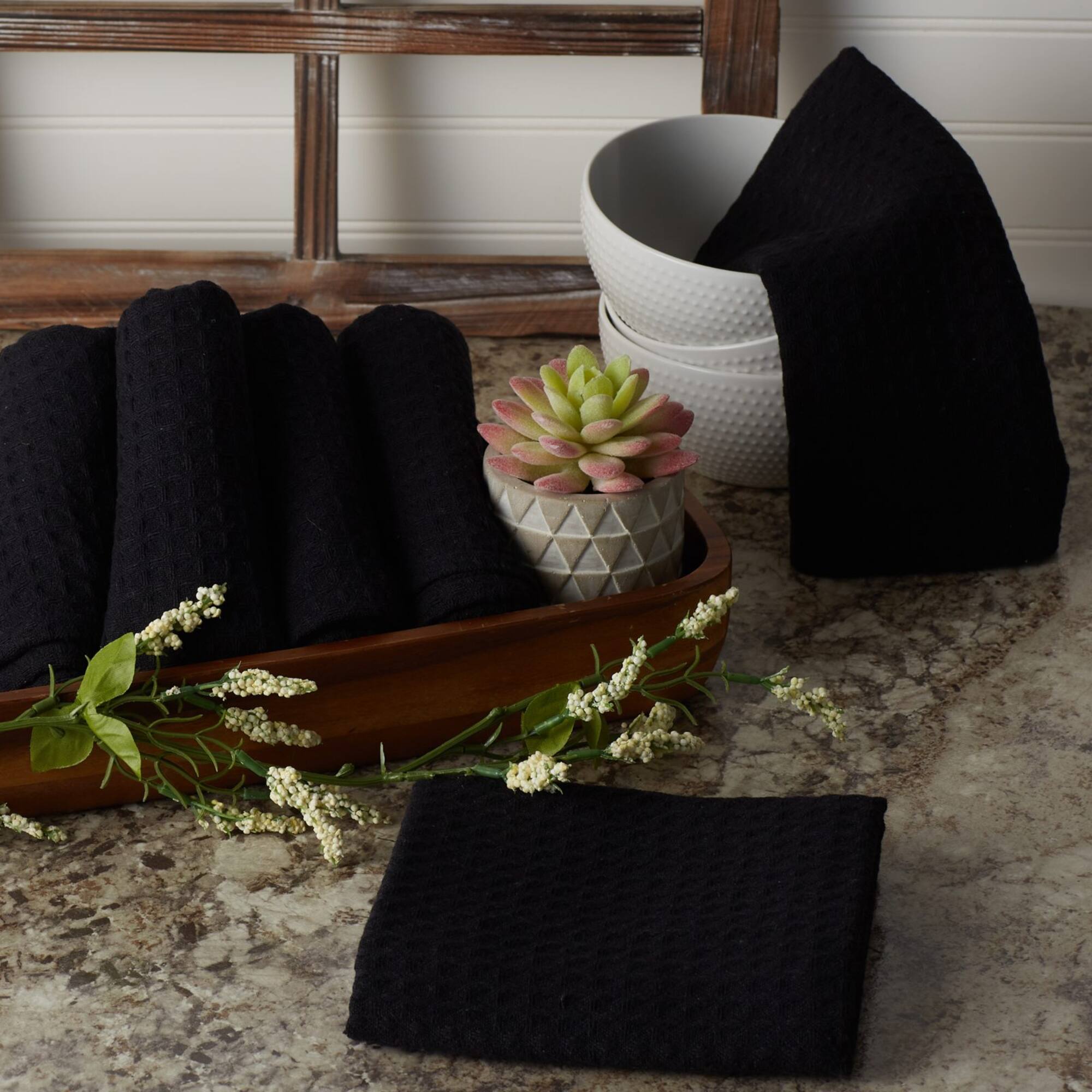 DII® Black Recycled Cotton Waffle Dish Towels, 6ct.